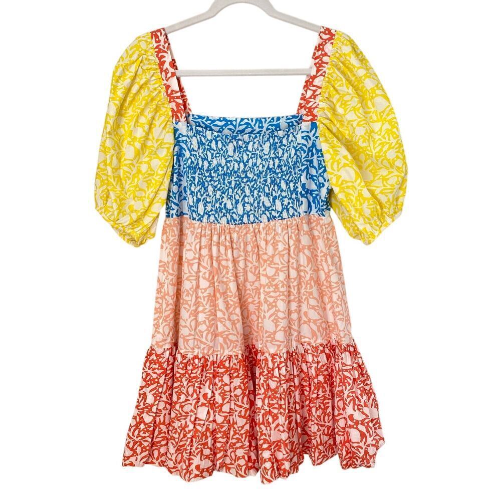 Oliphant Tuckernuck Canary Multi Bubble Skirt Mini Cotton Dress Puff Sleeves NEW - Picture 13 of 15